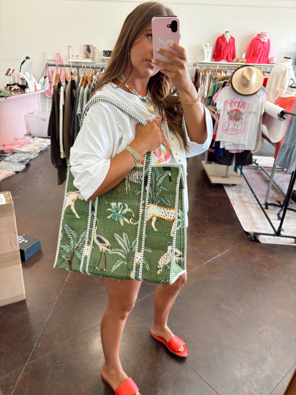 Woven Printed Tote | Jungle