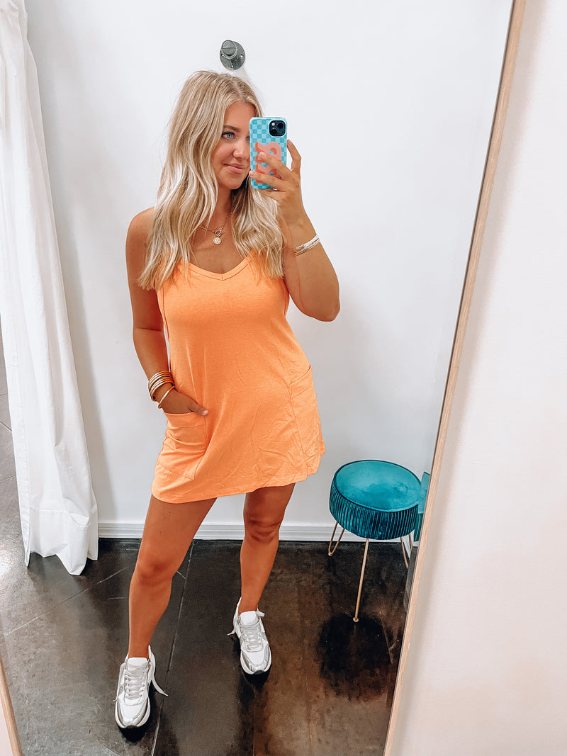 Neon Orange Romper Dress