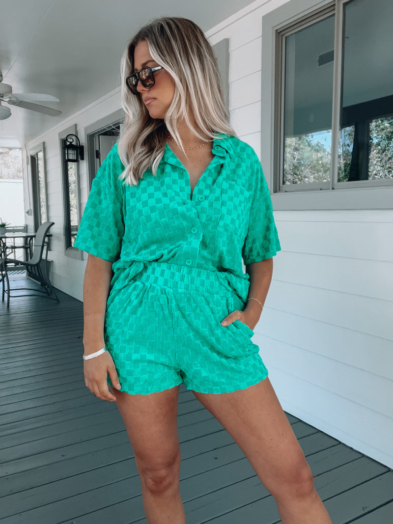 Kelly Green Terry Checkered Set