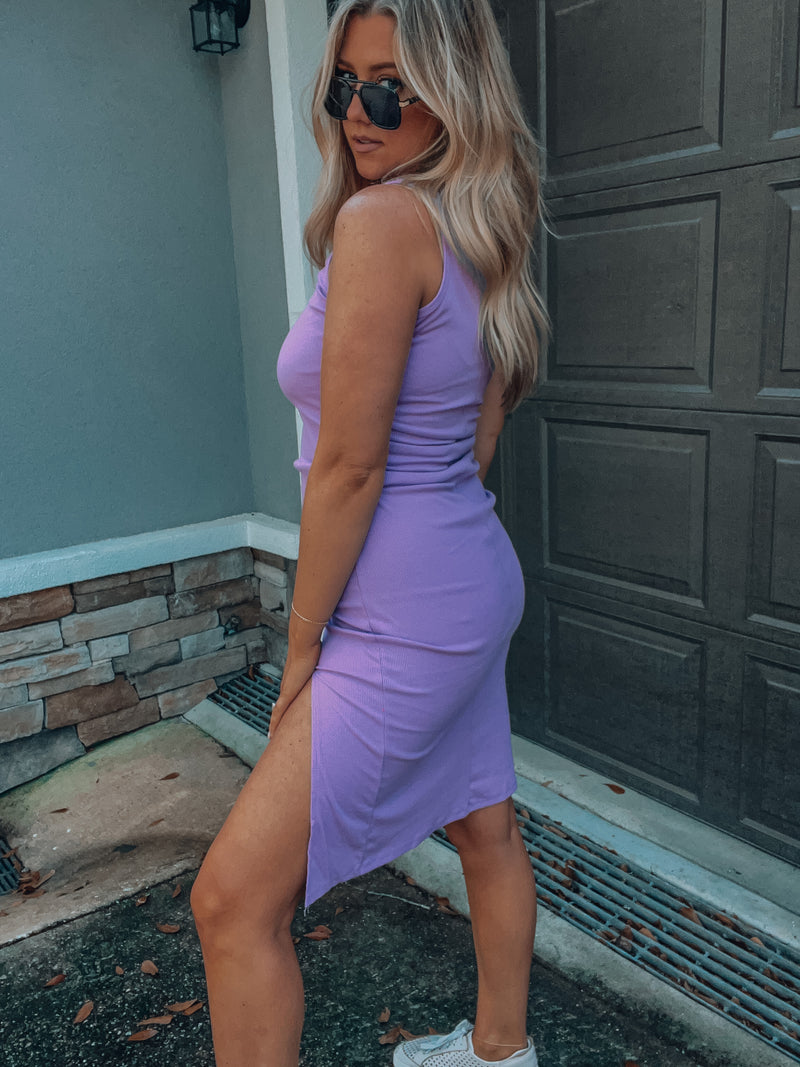 Purple Ribbed Midi Dress