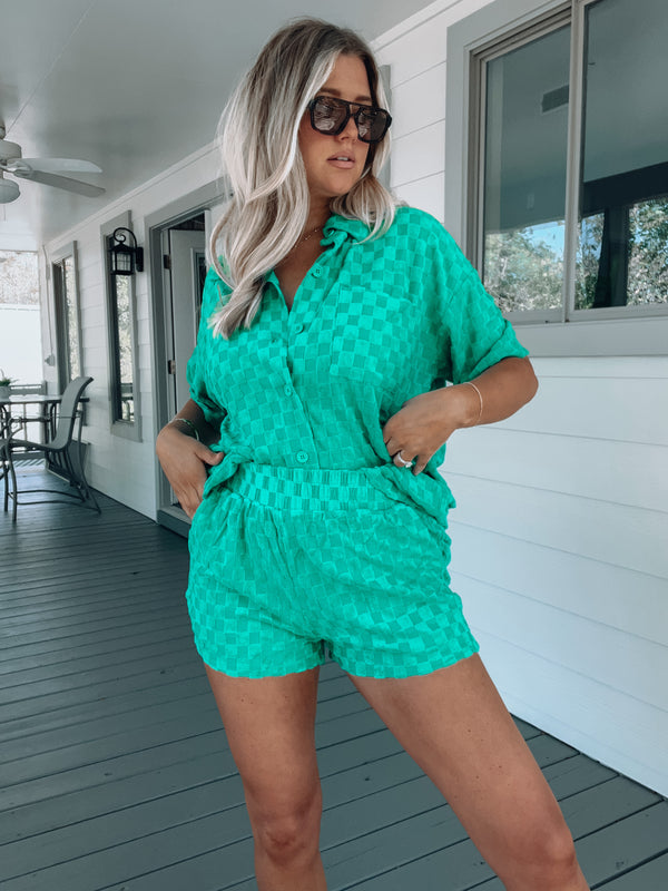 Kelly Green Terry Checkered Set